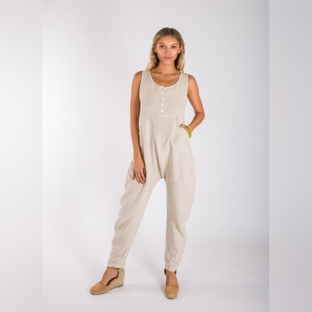 Claudio Milano linen drop crotch jumpsuit sz S